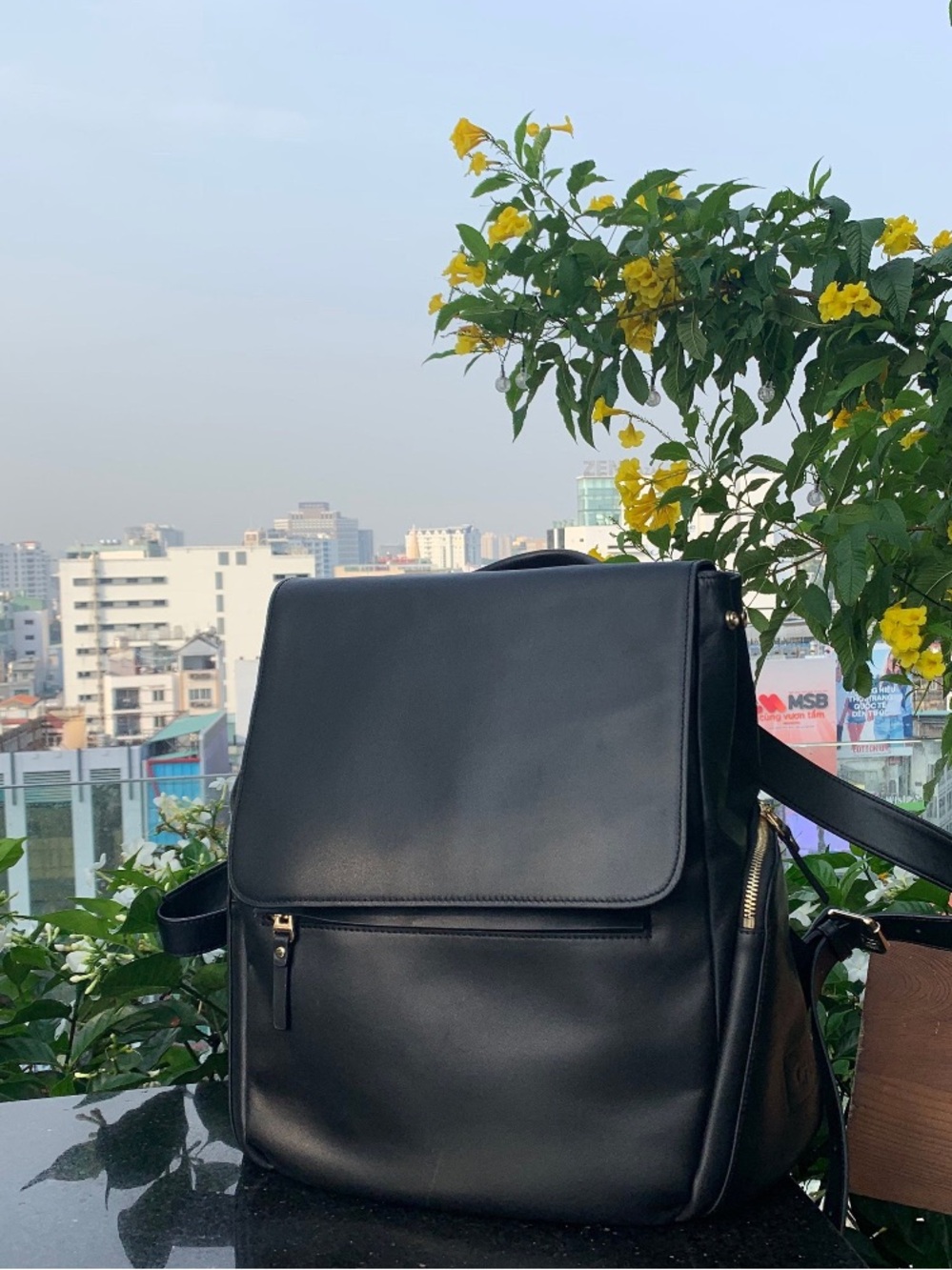 Genuine Leather Black Backpack - Unisex